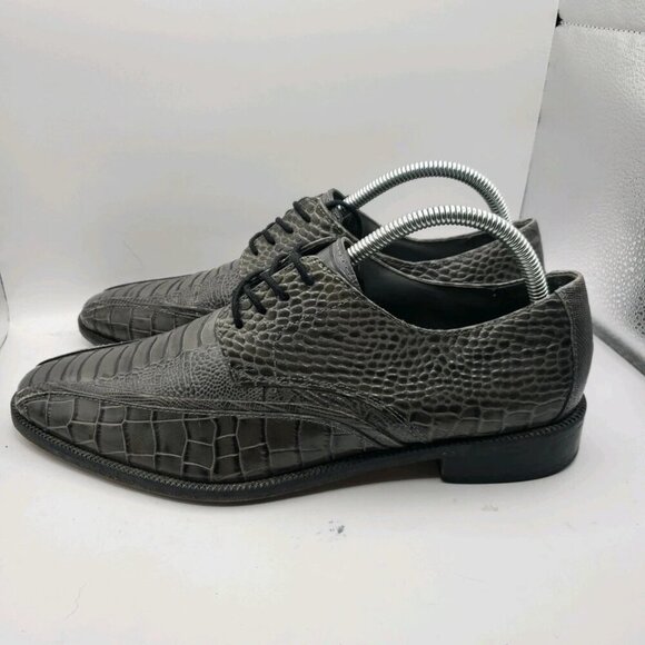 Stacy Adams Mens Gray Leather Crocodile Print Oxford Shoe 8.5 M Pietro 24675 - Picture 3 of 8